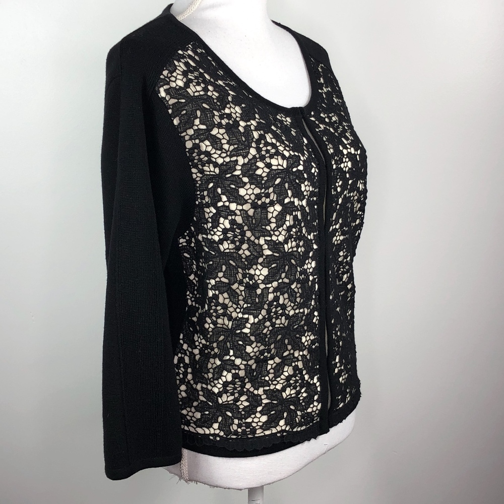 McGinn Black Lace Overlay Cardigan L